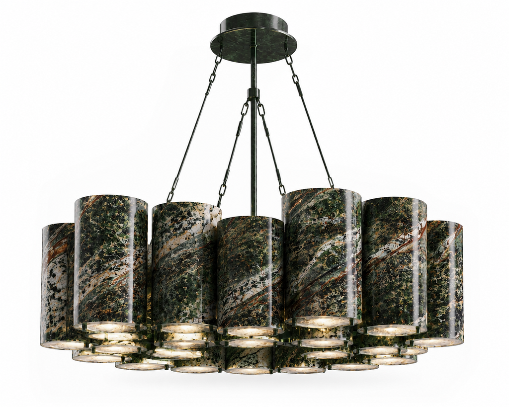 Le Lustre Monumental Couronne "Colonnade" en Marbre Vert Alpine