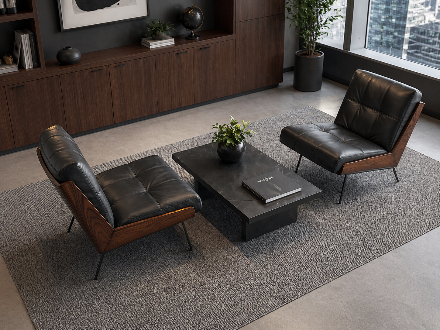 Le Fauteuil Lounge "Profil" en Cuir Noir et Palissandre