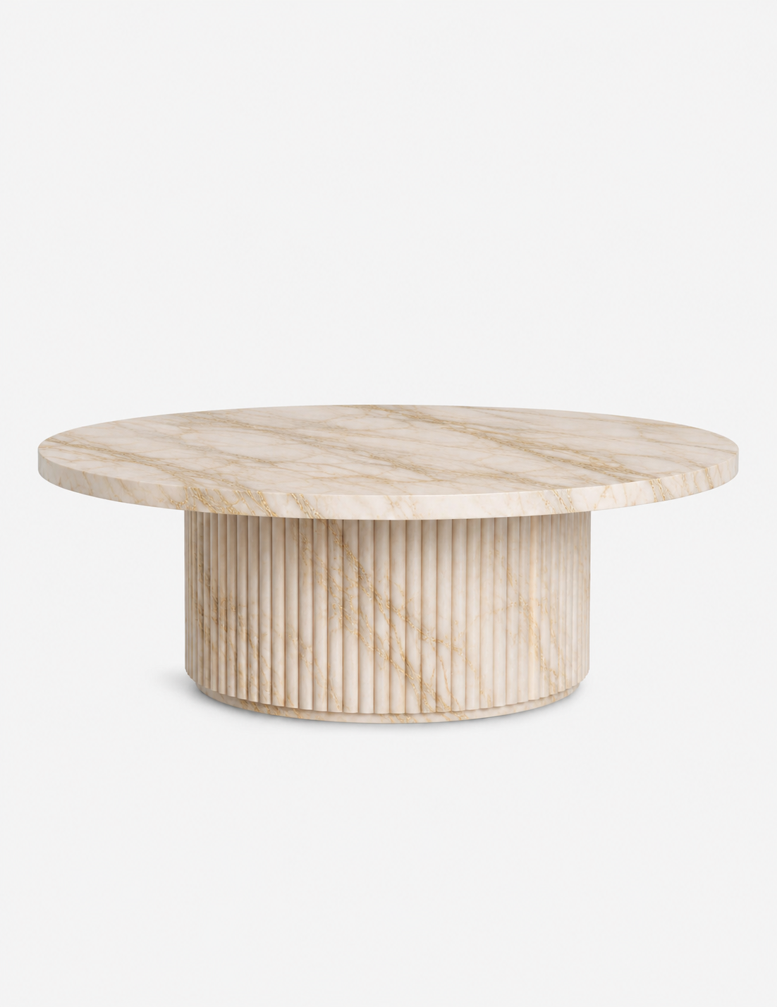 La Table Basse Circulaire Cannelée "Tambour" en Marbre Crème