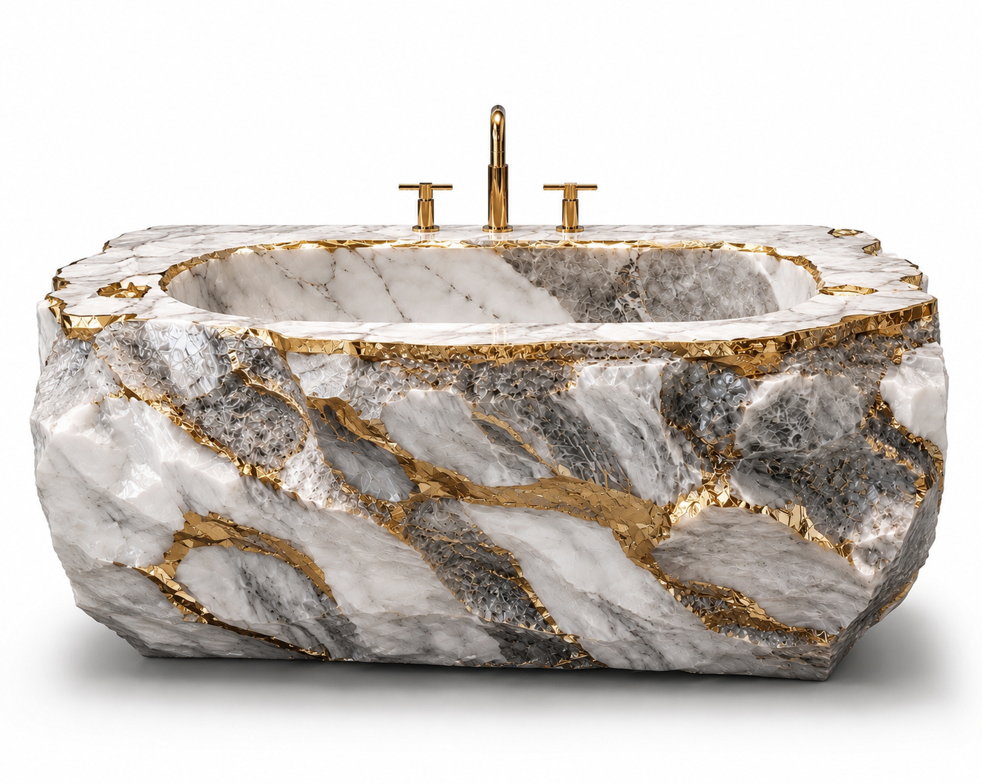 Le Bain d'Apparat Monolithe Rocaille "Kintsugi" en Calacatta Gold et Or 24k