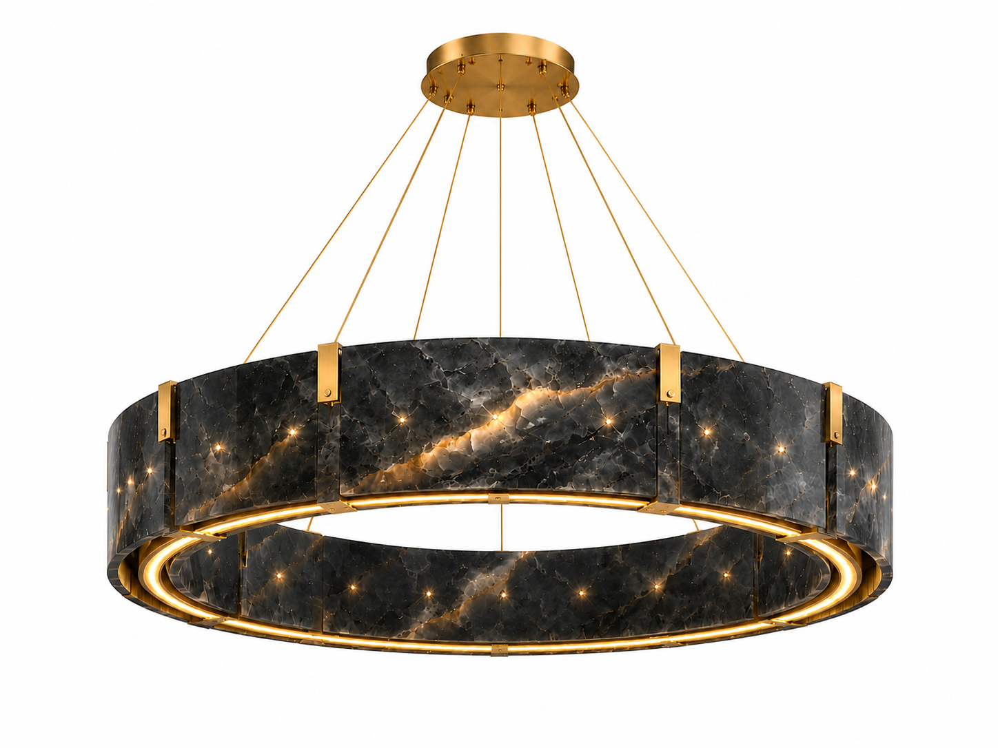 Le Lustre Couronne Monumental "Orbite" en Marbre Noir Saint-Laurent et Laiton