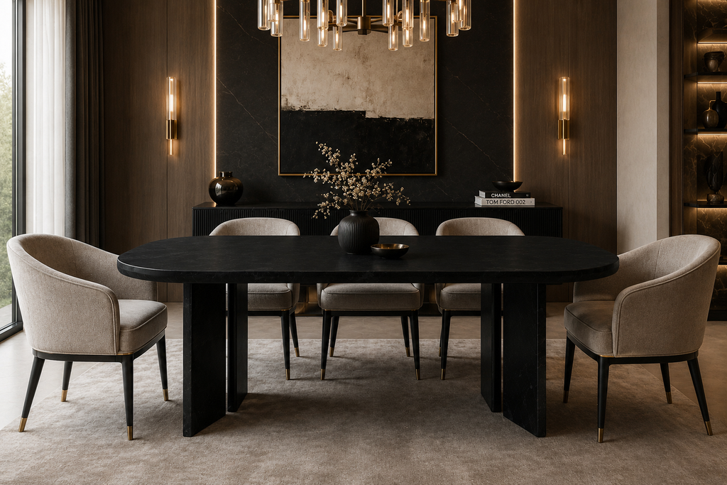 La Table de Repas Oblongue "Monolithe" en Marbre Noir Marquina