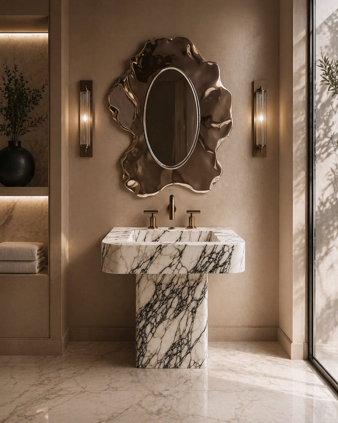 Le Lavabo Totem "Atrium" en Marbre Arabescato Corchia