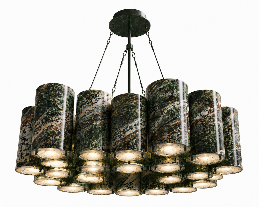 Le Lustre Monumental Couronne "Colonnade" en Marbre Vert Alpine