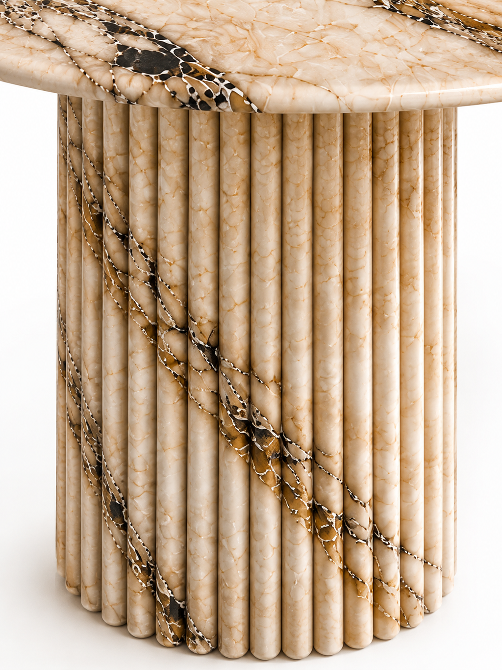La Table de Repas Oblongue Cannelée "Pillar" en Marbre Calacatta