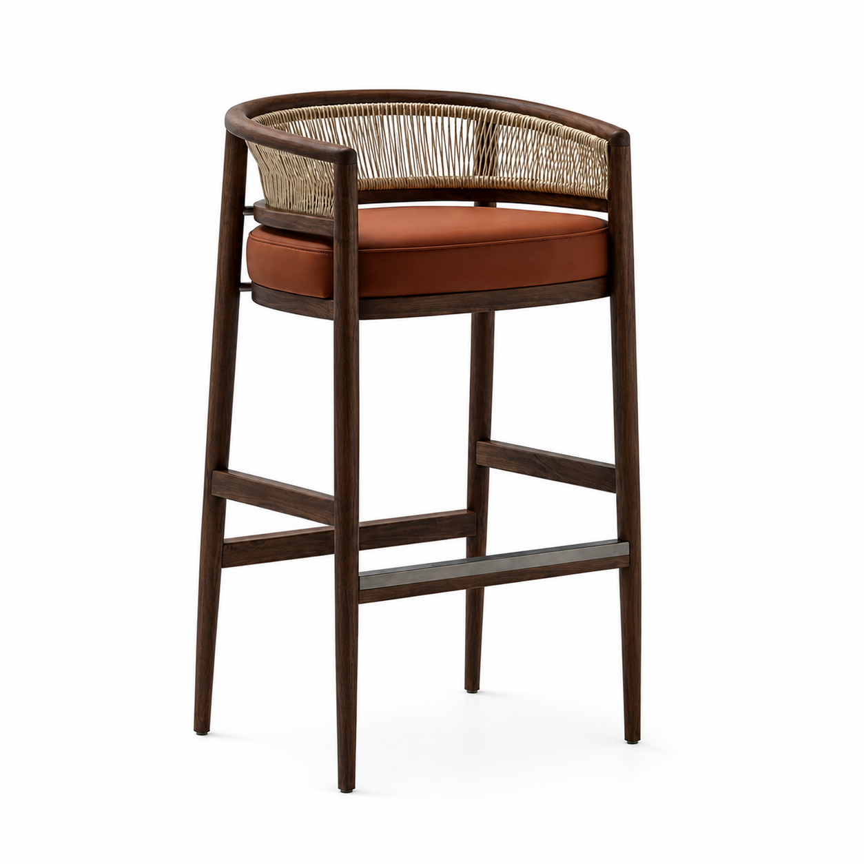 Le Tabouret de Bar "Oasis" en Noyer et Corde Tressée