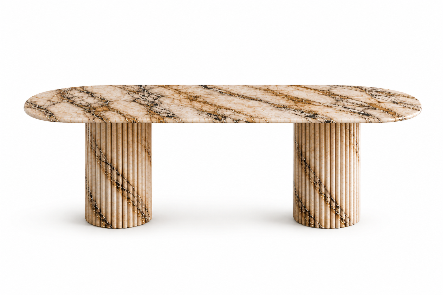 La Table de Repas Oblongue Cannelée "Pillar" en Marbre Calacatta
