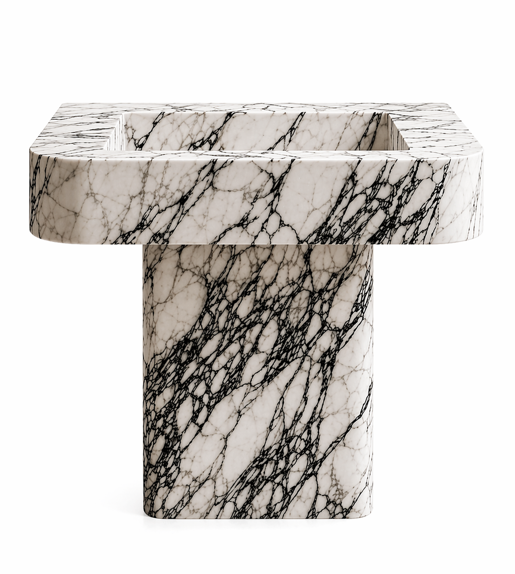 Le Lavabo Totem "Atrium" en Marbre Arabescato Corchia