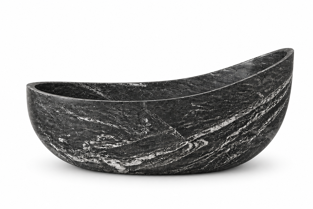 La Baignoire Îlot Monolithe Organique "Crescent" en Quartzite Charcoal