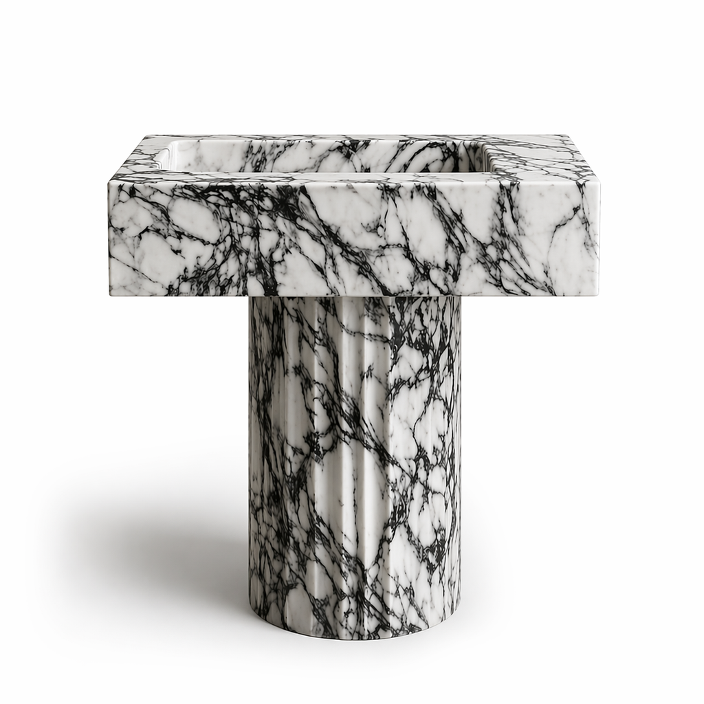 Le Lavabo Totem à Colonne Cannelée "Doric" en Marbre Arabescato