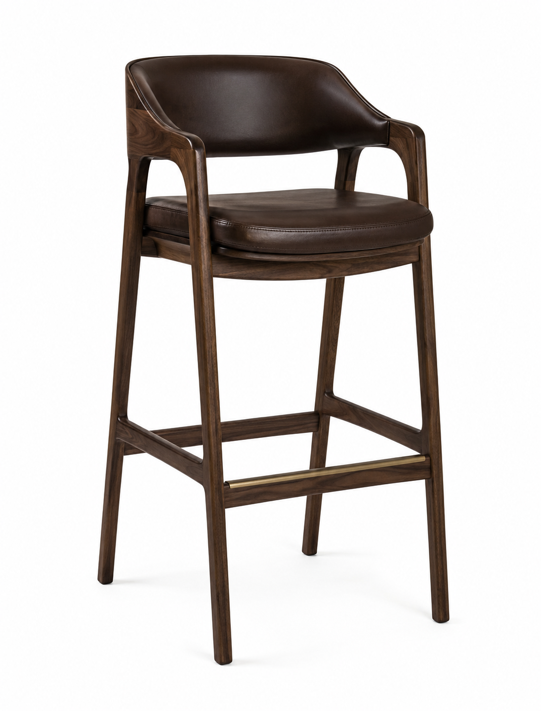 Le Tabouret de Bar "Club" en Noyer et Cuir Brun