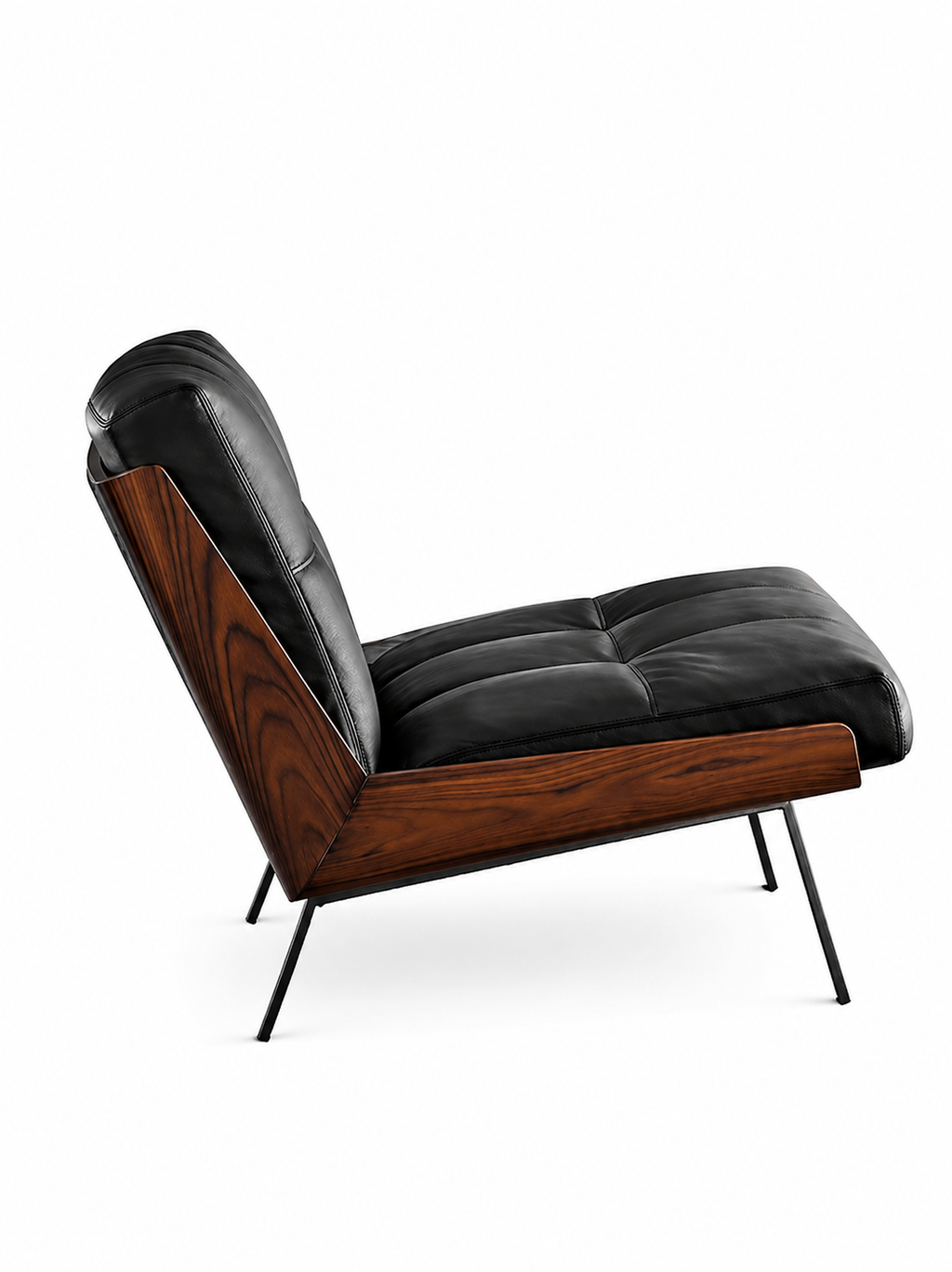 Le Fauteuil Lounge "Profil" en Cuir Noir et Palissandre