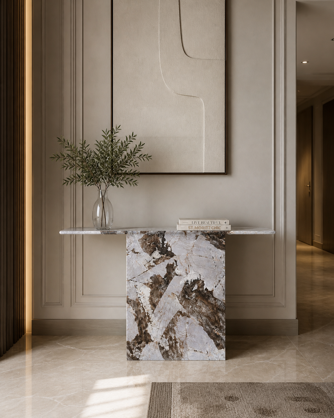 La Console d'Entrée Monolithe T-Shape "Patagonia" en Quartzite Sauvage