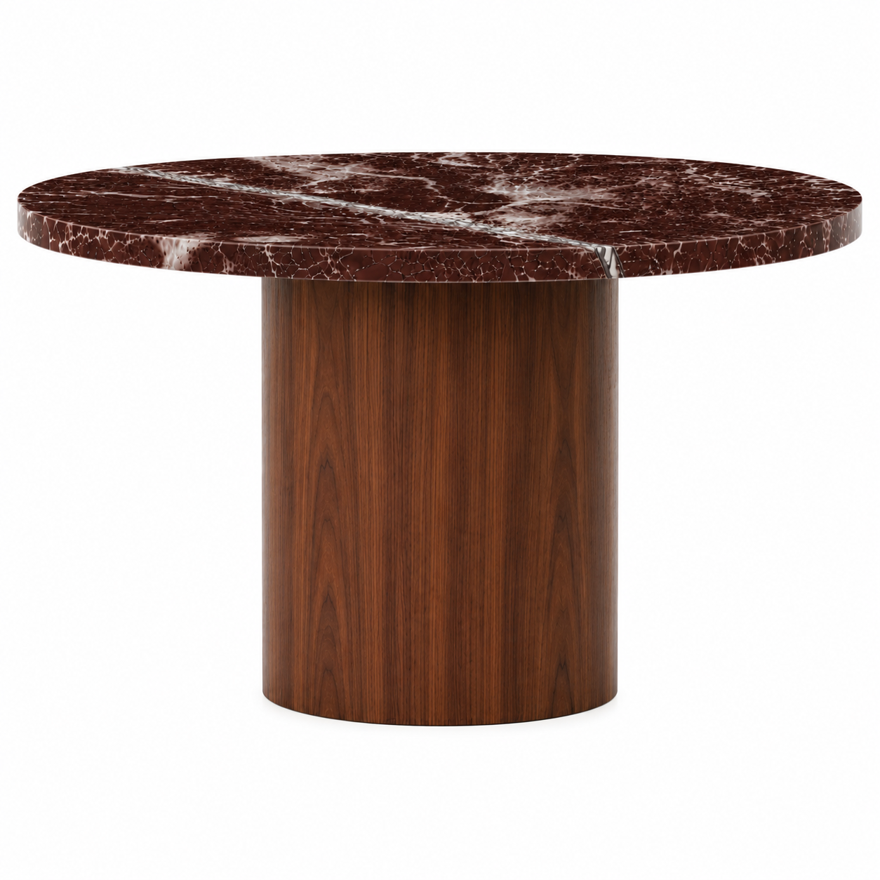 La Table à manger Circulaire "Palazzo" en Marbre Rosso Levanto et Noyer