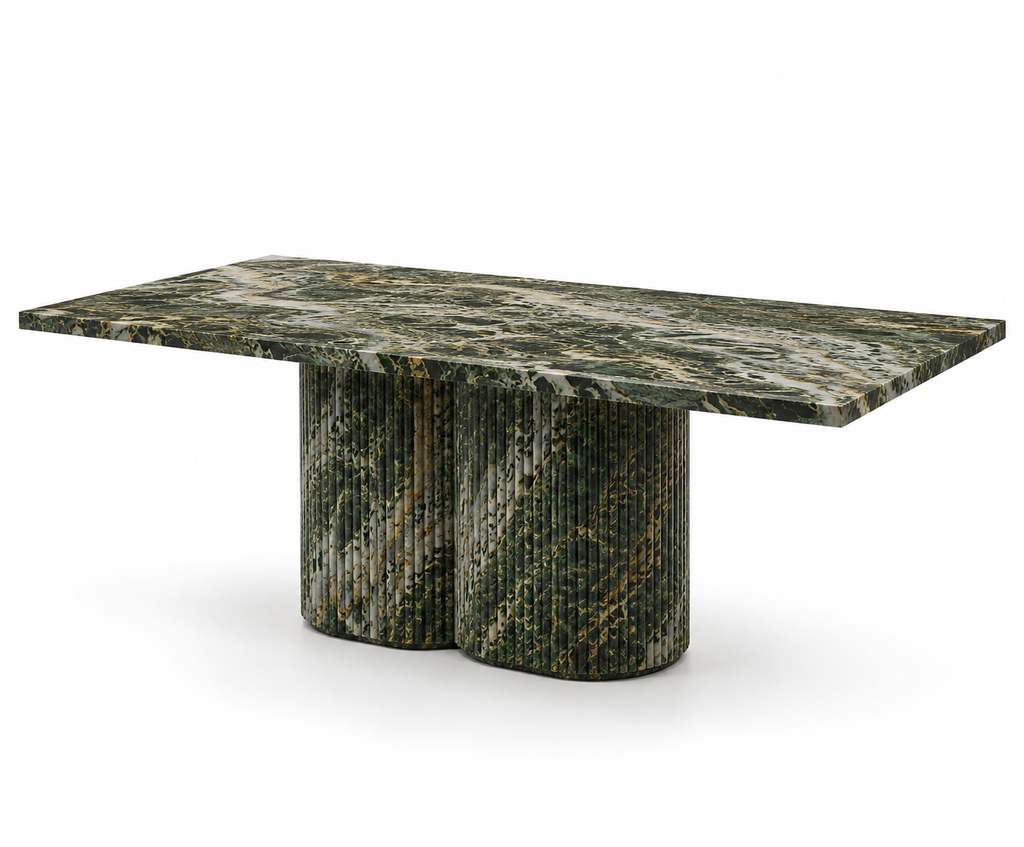 La Table de Repas Rectangulaire Cannelée "Olympe" en Marbre Vert Alpine