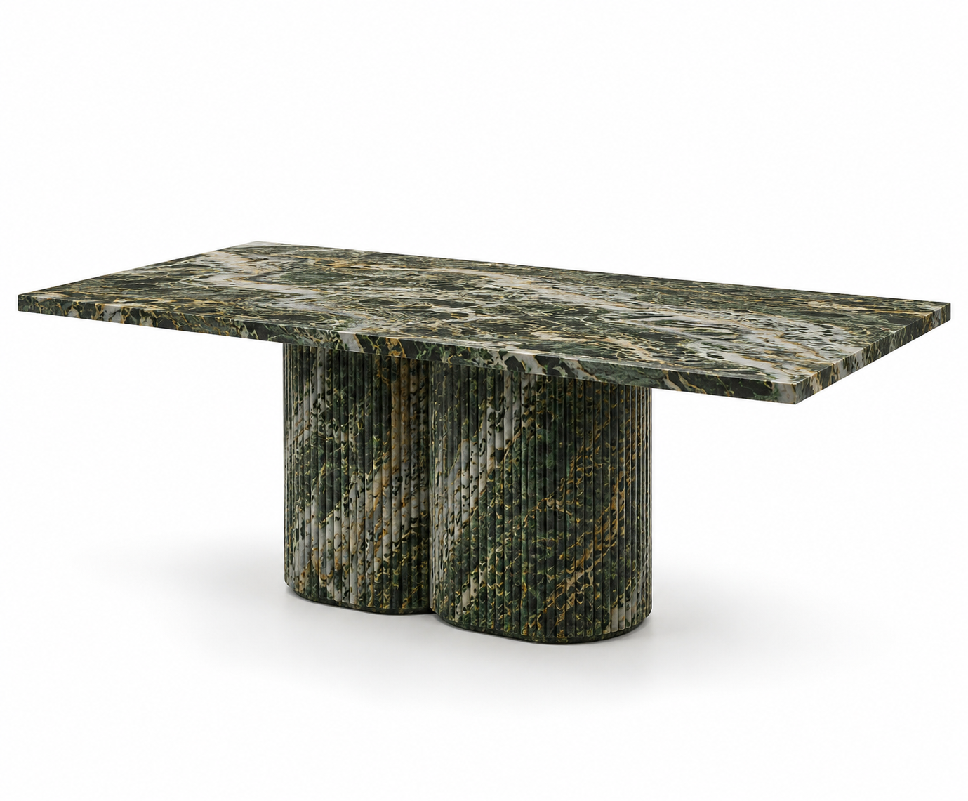 La Table de Repas Rectangulaire Cannelée "Olympe" en Marbre Vert Alpine