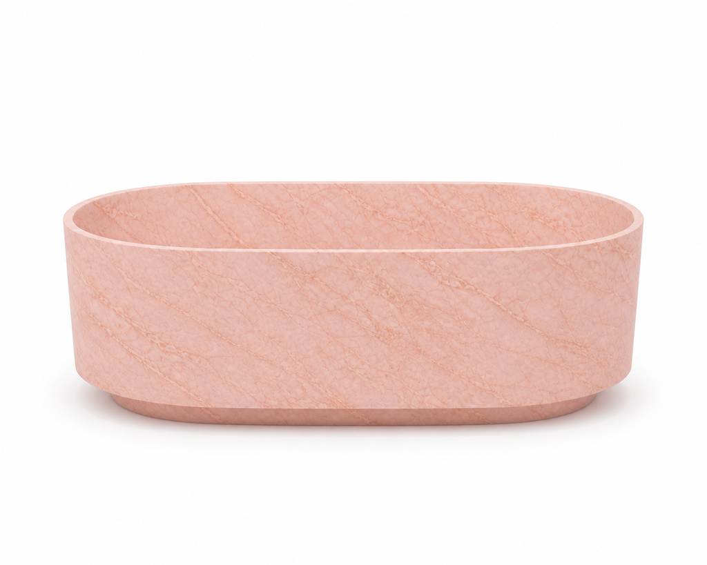 La Baignoire Îlot Monolithe Oblongue "Aura" en Marbre Rose de Portugal
