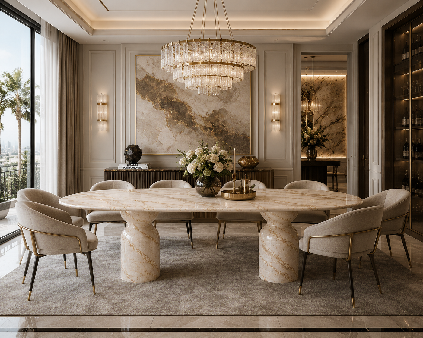 La Table de Repas Monolithe "Colonnade" en Marbre Crème
