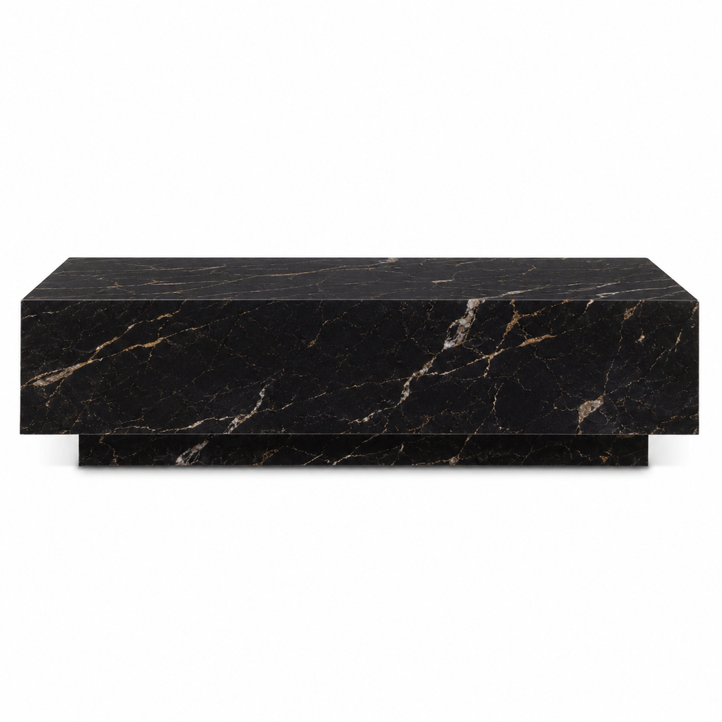 La Table Basse Monolithe Plinthe "St. Laurent" en Marbre Noir et Or