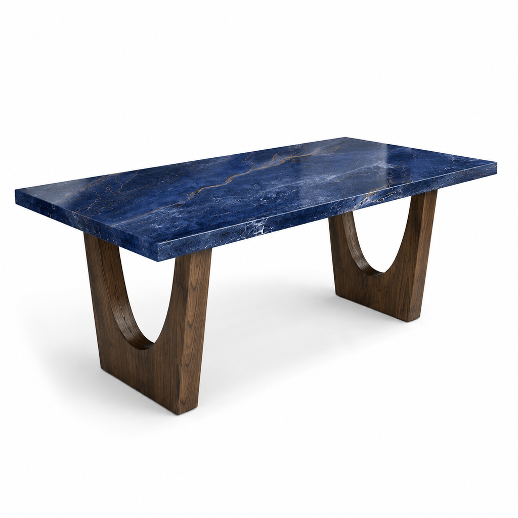 La Table de Repas Rectangulaire "Odyssée" en Sodalite Bleue et Noyer
