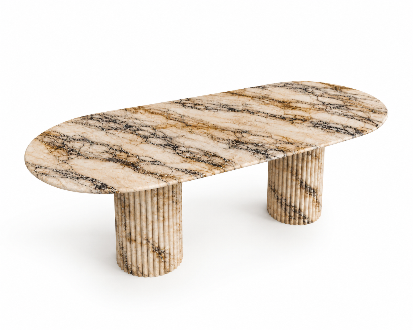 La Table de Repas Oblongue Cannelée "Pillar" en Marbre Calacatta