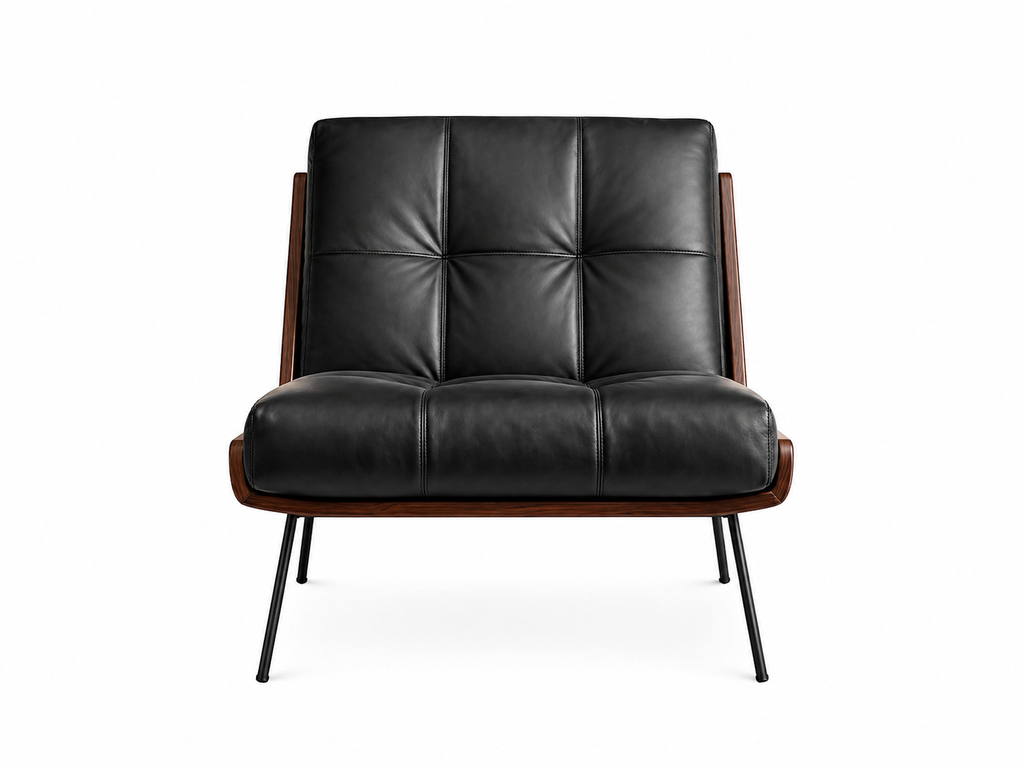 Le Fauteuil Lounge "Profil" en Cuir Noir et Palissandre