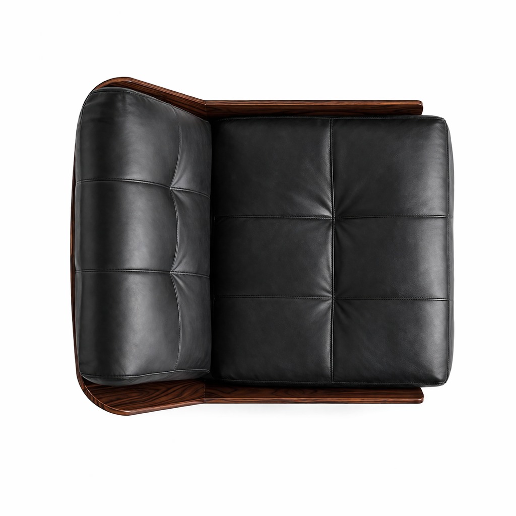 Le Fauteuil Lounge "Profil" en Cuir Noir et Palissandre