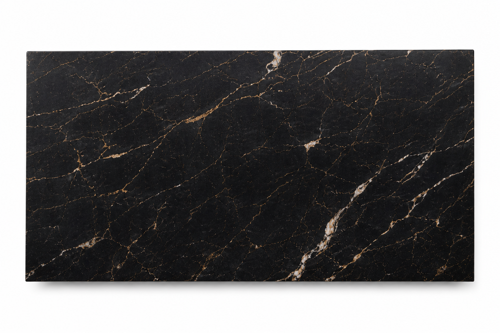 La Table Basse Monolithe Plinthe "St. Laurent" en Marbre Noir et Or