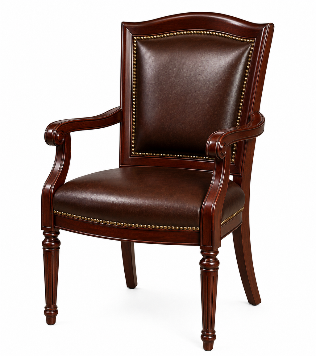 Le Fauteuil Directeur Classique "Régence" en Acajou et Cuir Clouté