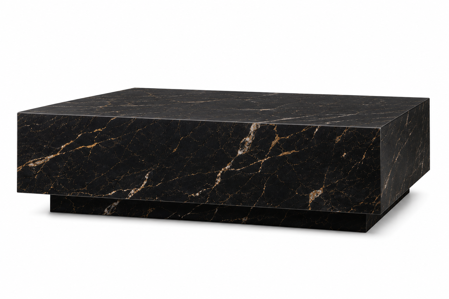 La Table Basse Monolithe Plinthe "St. Laurent" en Marbre Noir et Or
