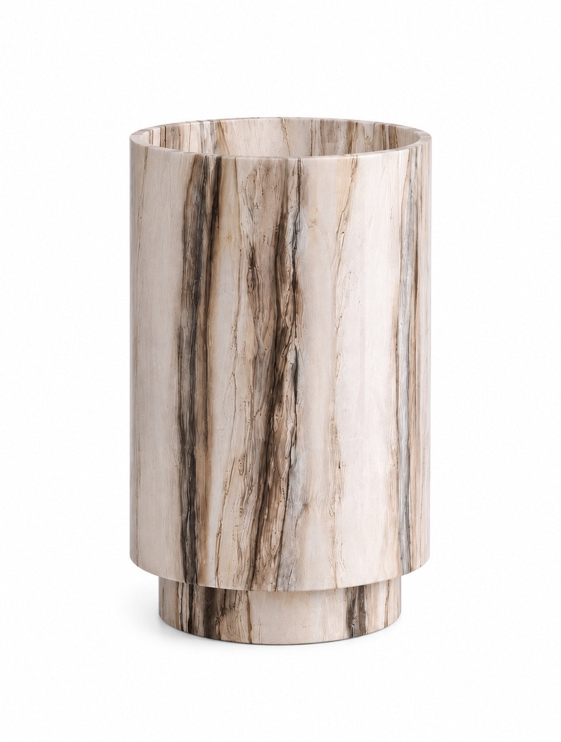 Le Lavabo Totem Cylindrique "Source" en Marbre Daino Reale
