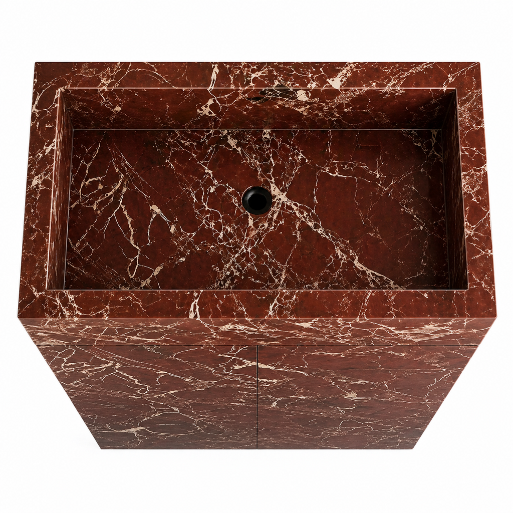 Le Meuble Vasque Monolithe Totem "Palazzo" en Marbre Rouge Levanto