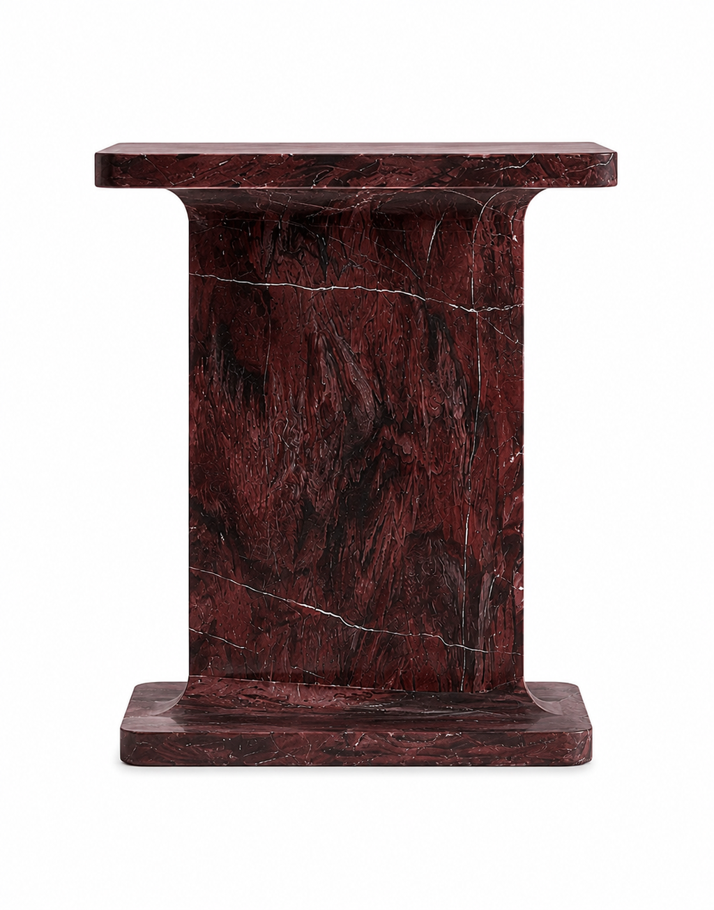 Le Guéridon Monolithe "Poutrelle" en Marbre Rosso Levanto