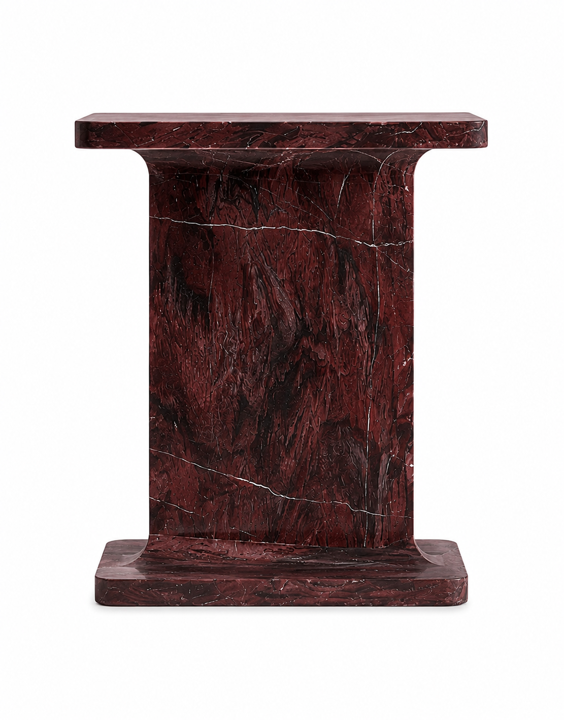 Le Guéridon Monolithe "Poutrelle" en Marbre Rosso Levanto