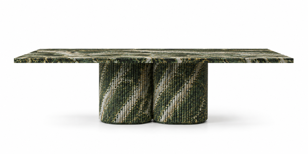 La Table de Repas Rectangulaire Cannelée "Olympe" en Marbre Vert Alpine