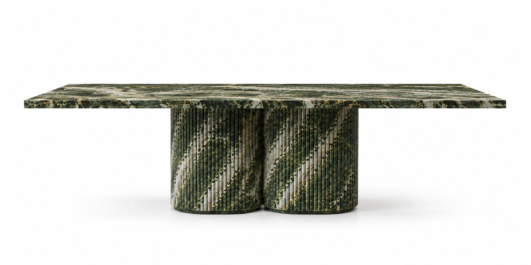 La Table de Repas Rectangulaire Cannelée "Olympe" en Marbre Vert Alpine