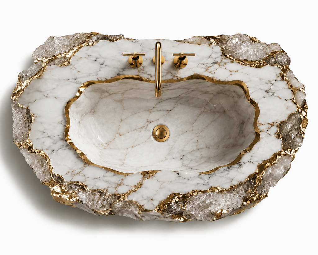 Le Bain d'Apparat Monolithe Rocaille "Kintsugi" en Calacatta Gold et Or 24k