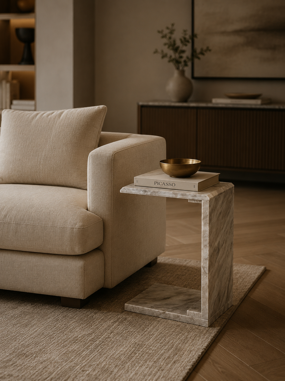 La Table d'Appoint Glissante "Horizon" en Marbre Daino Reale