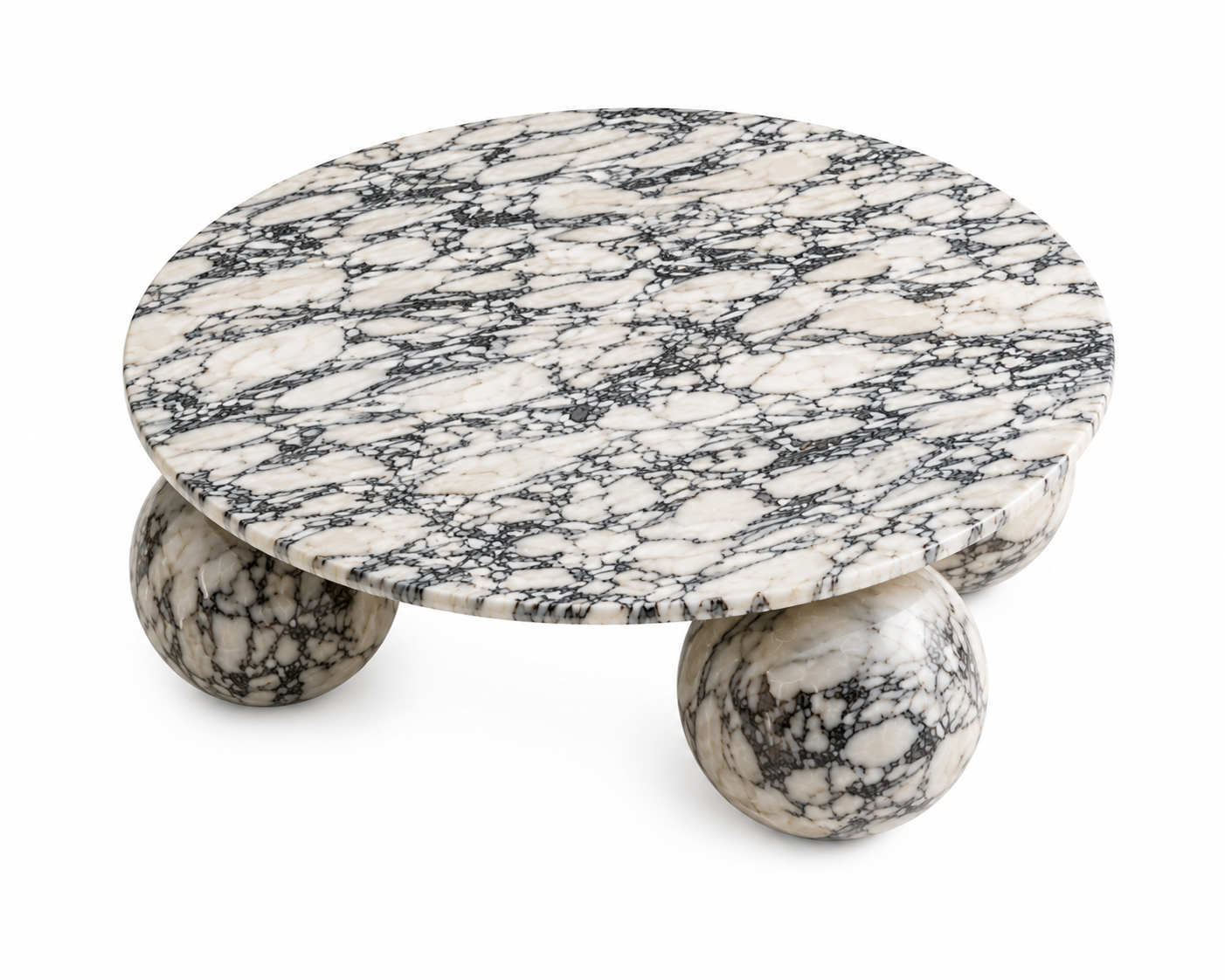 La Table Basse Circulaire Tri-Sphère "Sphère" en Marbre Arabescato