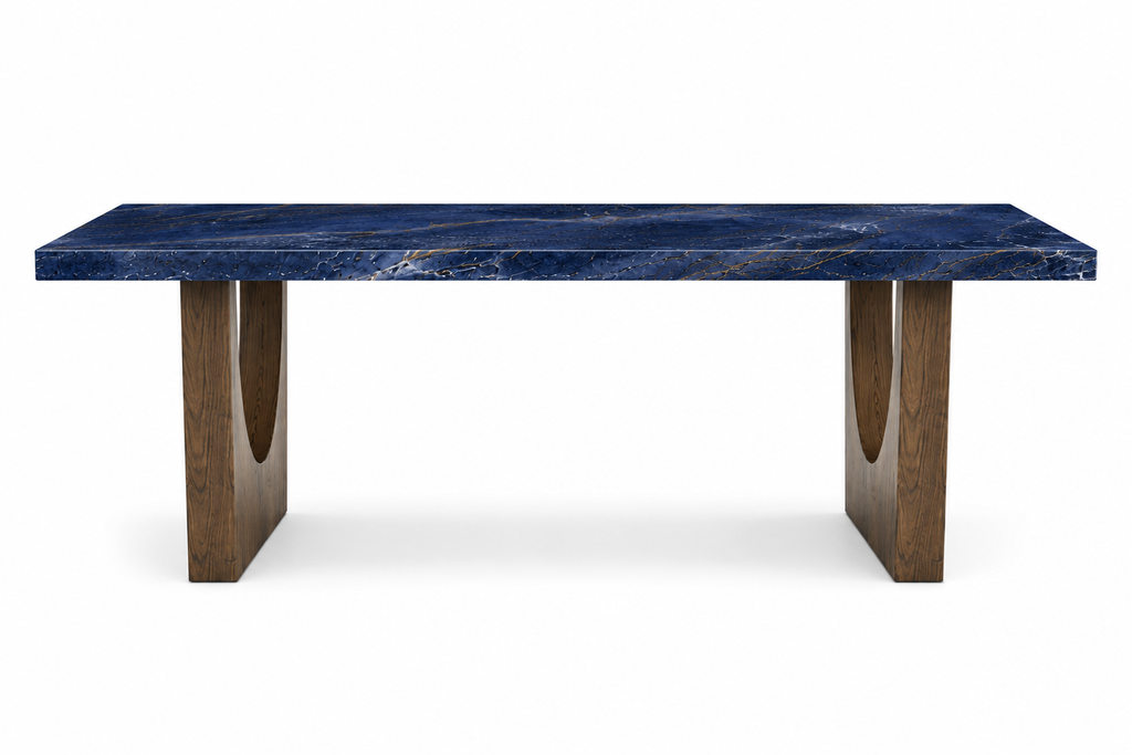La Table de Repas Rectangulaire "Odyssée" en Sodalite Bleue et Noyer