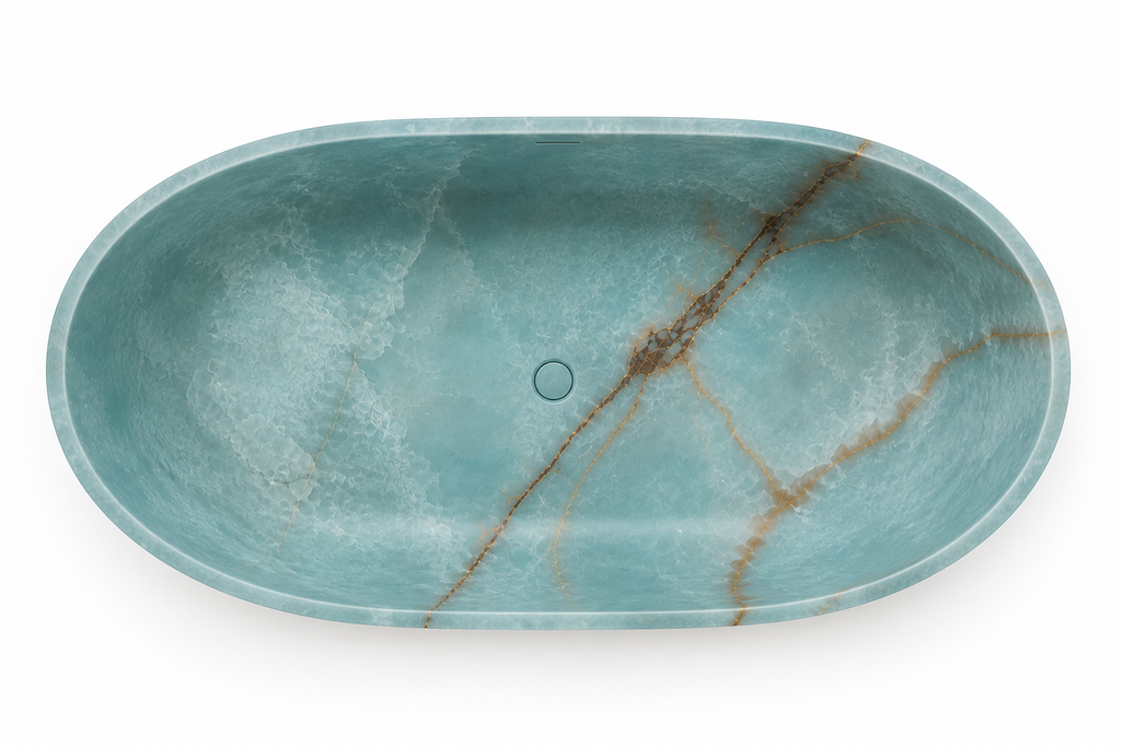 La Baignoire Îlot Monolithe Cristalline "Laguna" en Onyx Bleu