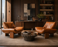 Le Fauteuil Lounge Iconique "Sultan" en Cuir Cognac et Noyer